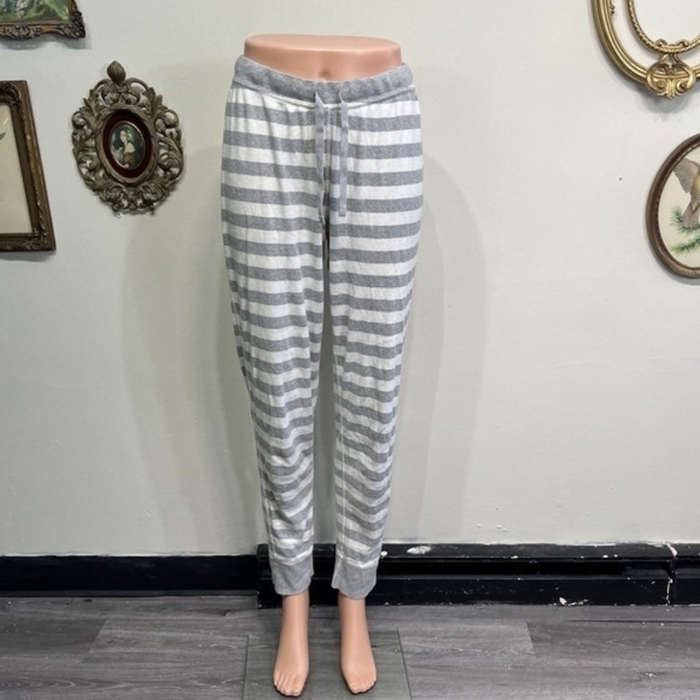 Hanna Andersson Striped Jogger Lounge Pants Gray White Cotton Size M